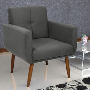 Poltrona Decorativa Para Sala Lages Suede Cinza