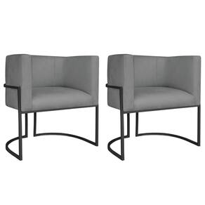 Kit 02 Poltronas Decorativas Luna Base De Ferro Preto Sintético Cor Cinza