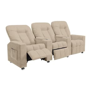 Poltrona Reclinável 3 Lugares Para Sala De Cinema Romeo F05 Suede Bege