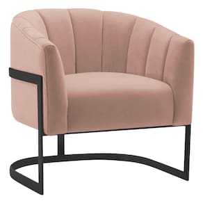 Poltrona Decorativa Sala De Estar Recepção Mavie Base De Ferro Preto Suede Adj Decor Rosê