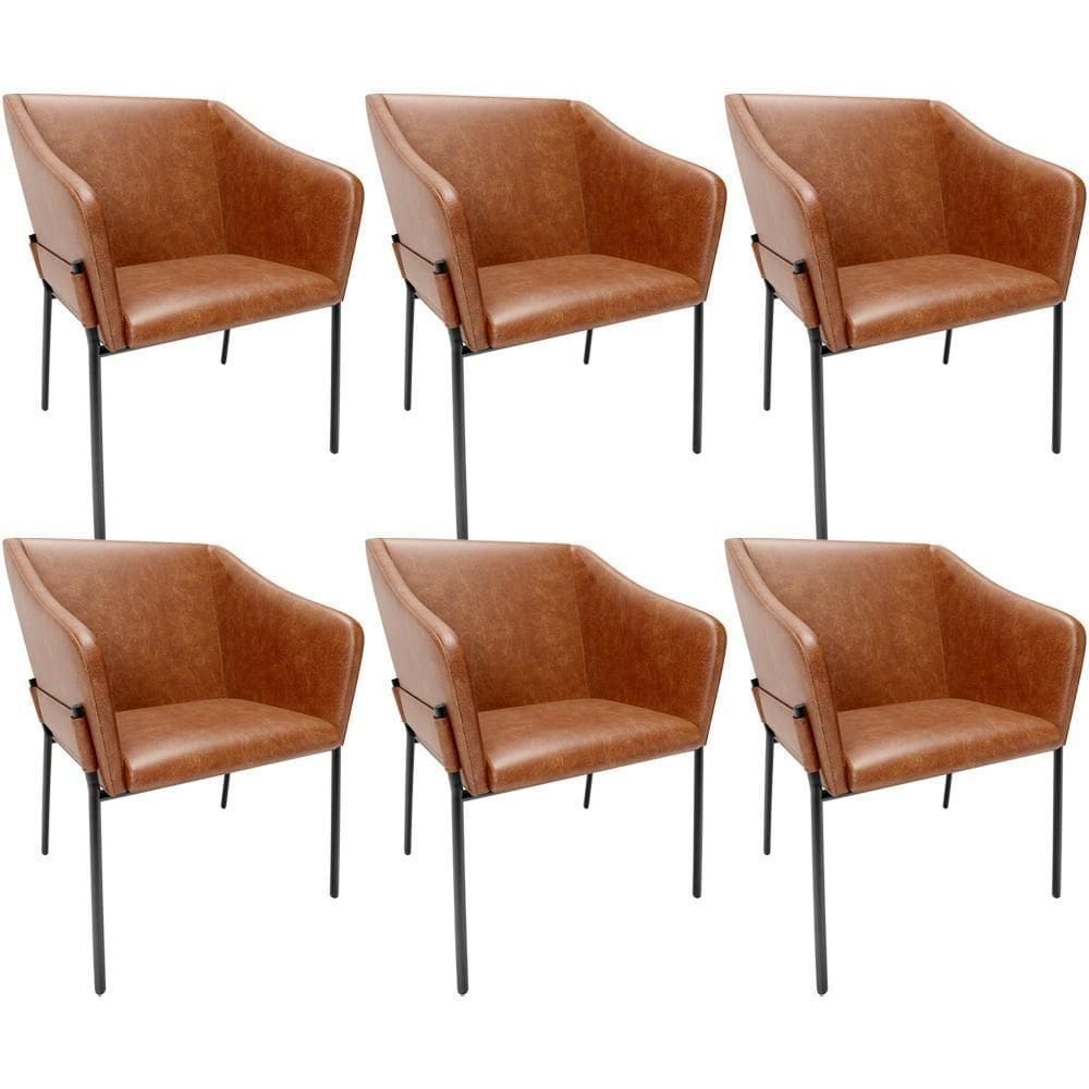 Kit 6 Cadeiras Para Sala De Jantar Estar Living Olívia L02 Couríssimo Camel - Lyam Decor
