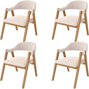 Kit 04 Cadeiras De Jantar E Estar Living Estofada Nadja L02 Suede Bege