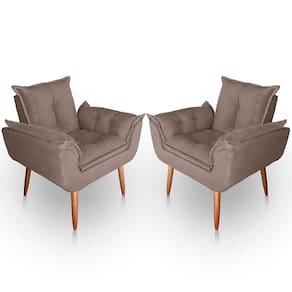 Kit 02 Poltrona Para Sala E Quarto Decorativa Opala Suede Capuccino