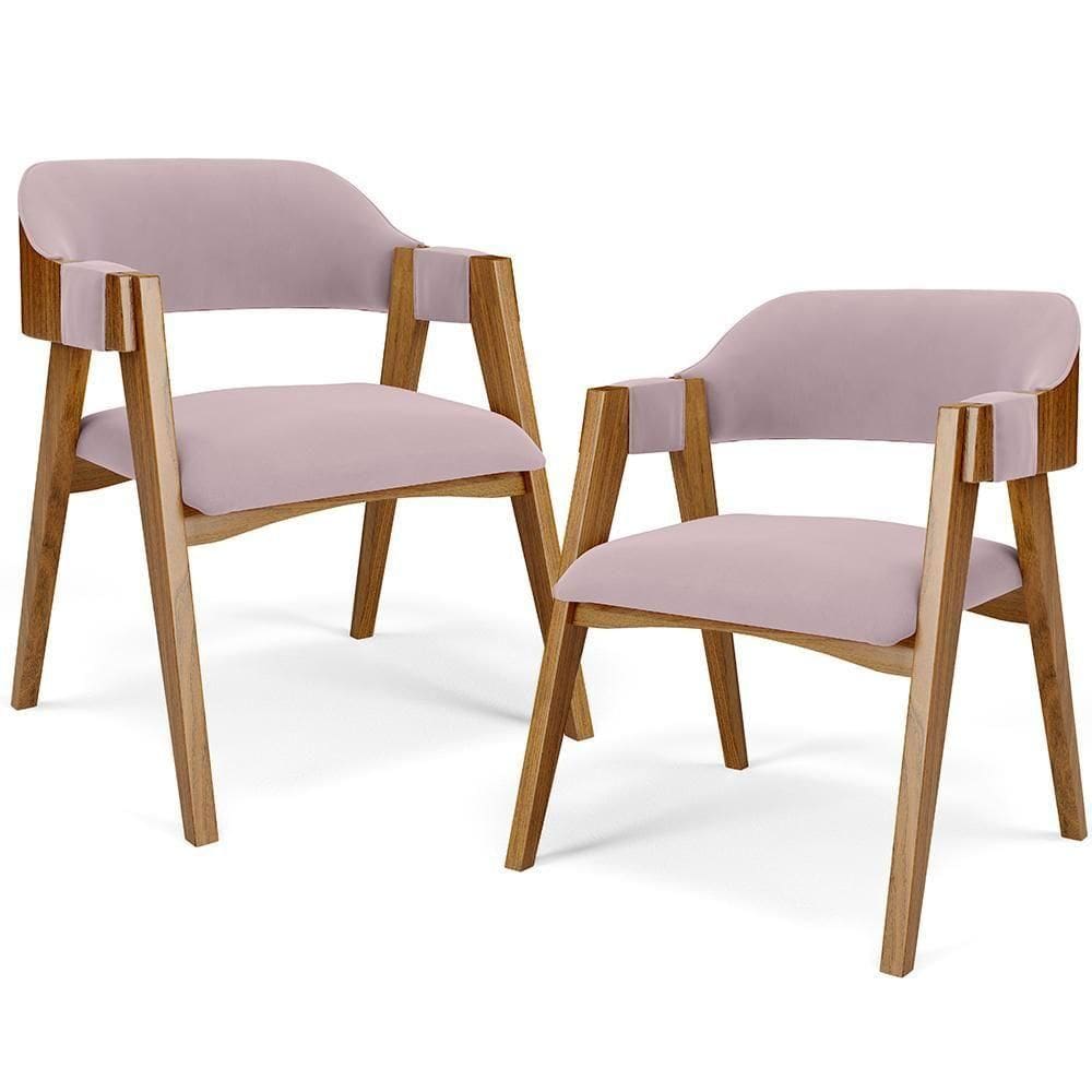 Kit 02 Cadeiras Para Sala De Jantar E Estar Living Estofada Suran L02 Suede Rosê - Lyam