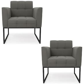 Poltrona Base Industrial Preto Kit 2 Ana Suede Grafite
