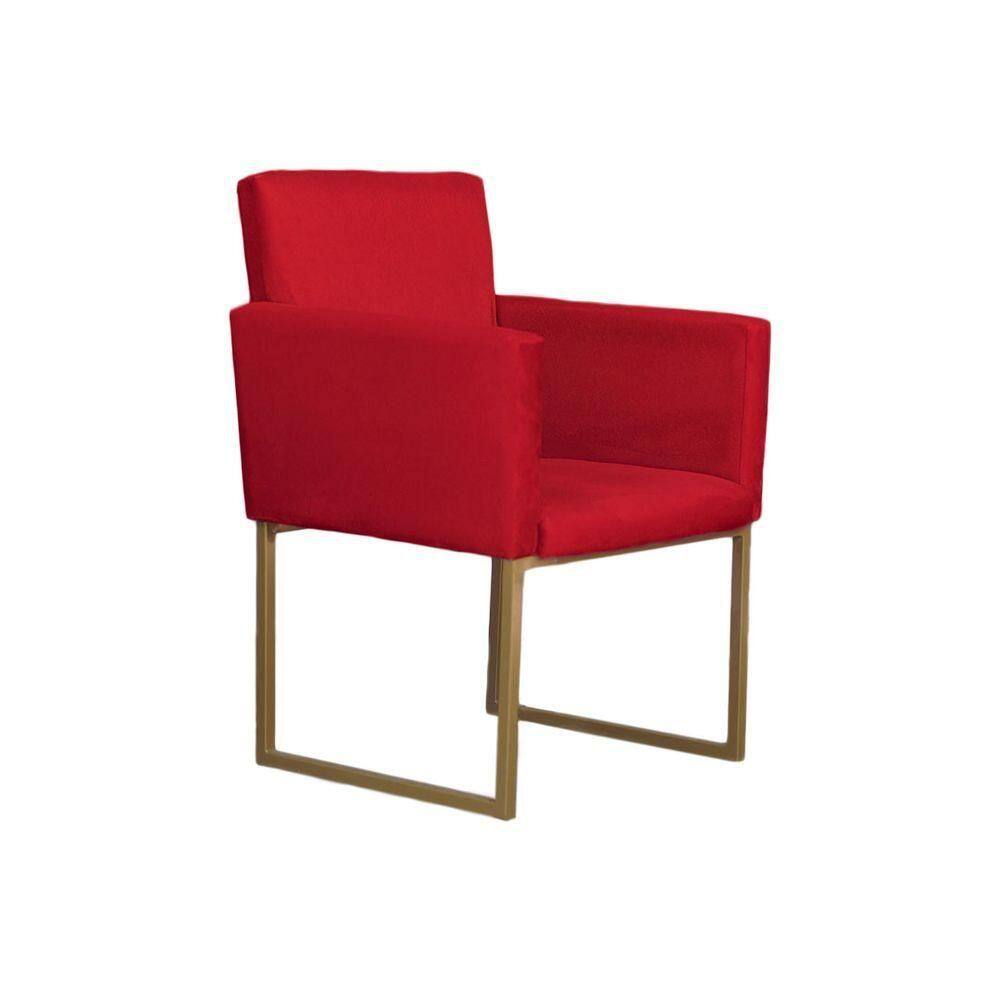 Poltrona Decorativa Klara Base Dourada Suede 01 Lugar Vermelho