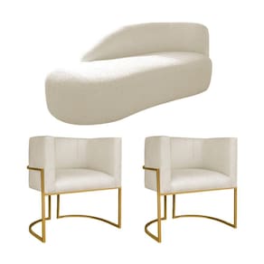 Kit Divã Luna 185cm Lado Esquerdo E 02 Poltronas Base De Ferro Dourado Linho Cor Bege