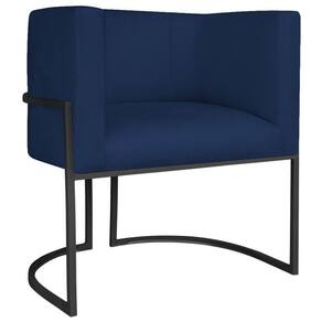 Poltrona Decorativa Luna Base De Ferro Preto Suede Cor Azul Marinho