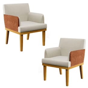 Kit 2 Poltronas Decorativas Vitória W01 Linho Bege/ Sintético Camel - Mpozenato