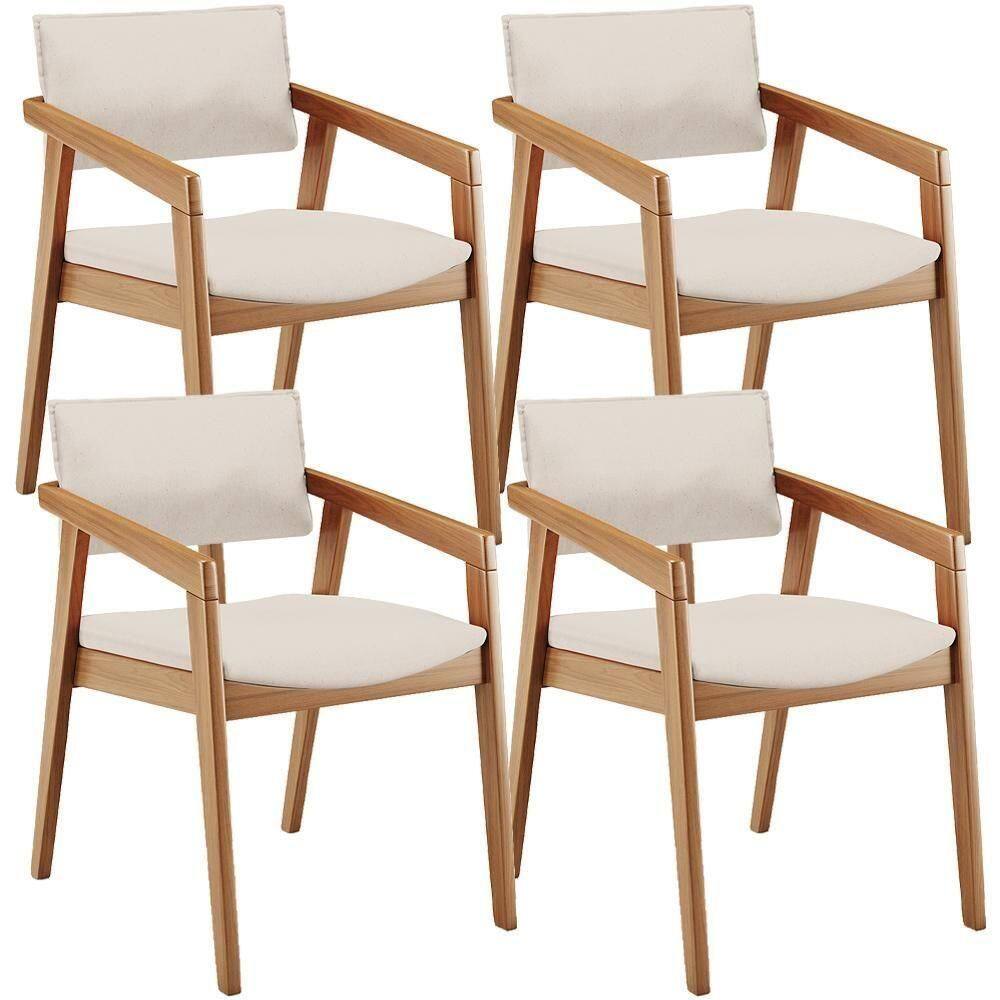 Kit 04 Cadeiras Para Sala De Jantar Estar Living Giorgia B04 Linho Cru