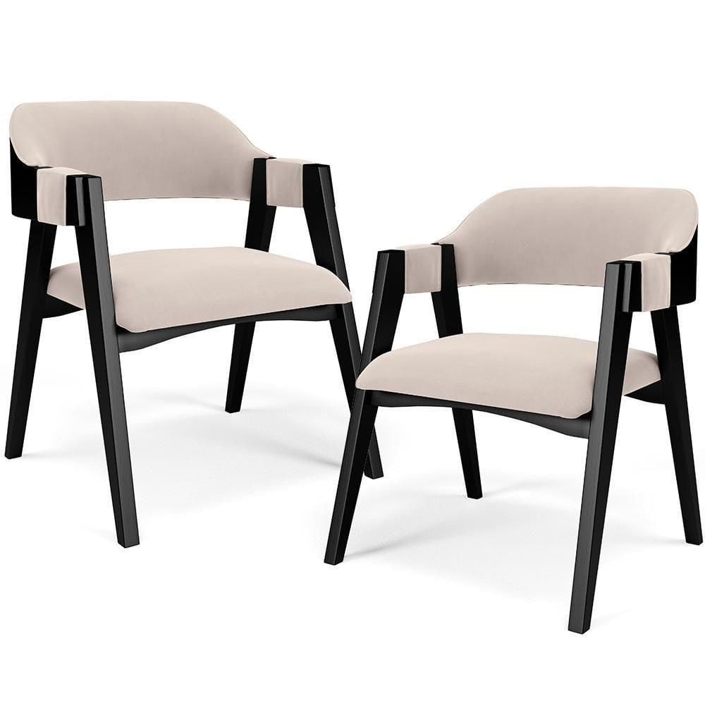 Kit 2 Cadeiras Sala De Jantar Estar Living Estofada Suran L02 Preto Suede Bege - Lyam Decor