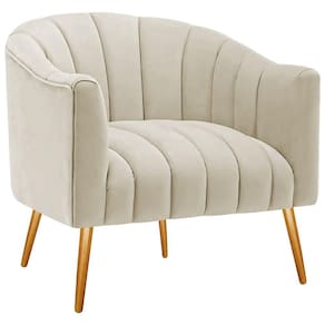 Poltrona Decorativa Sala De Estar Recepção Senna Bouclé - Adj Decor Cor Bege