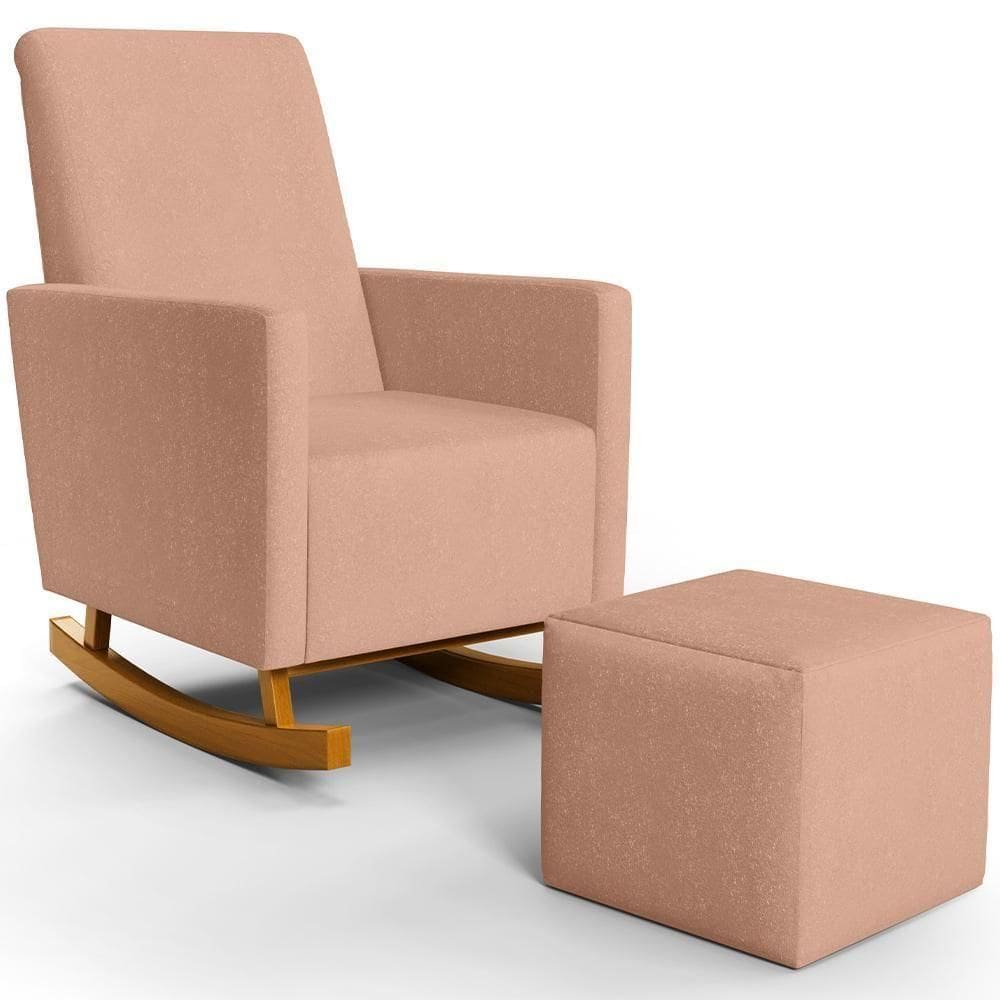 Poltrona De Amamentação Com Balanço E Puff Ravena W01 Linho Rosê - Lyam Decor