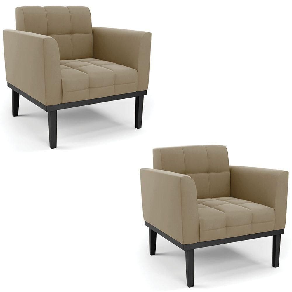 Poltrona Base Madeira Preto Kit 2 Ana Suede Marrom Rt