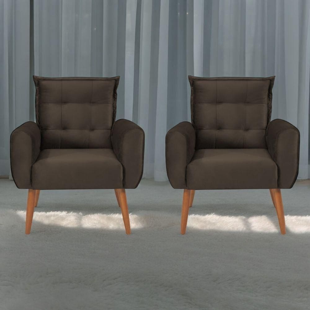Jogo De Poltronas Decorativas Emma Veludo Marrom