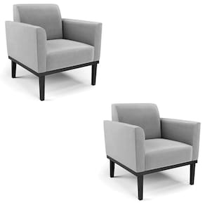 Poltrona Base Madeira Preto Kit 2 Maressa Suede Cinza