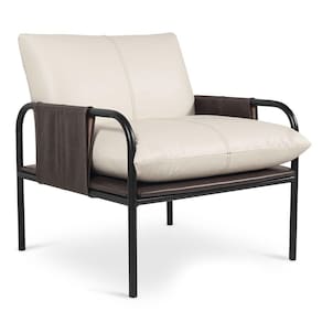 Poltrona Decorativa Estilo Industrial Lina L07 Couro Branco-preto