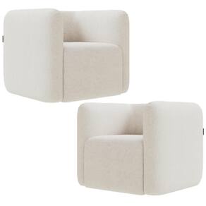 Kit 02 Poltronas Decorativas Para Sala De Estar Fixa Living Peônia K01 Bouclê Creme