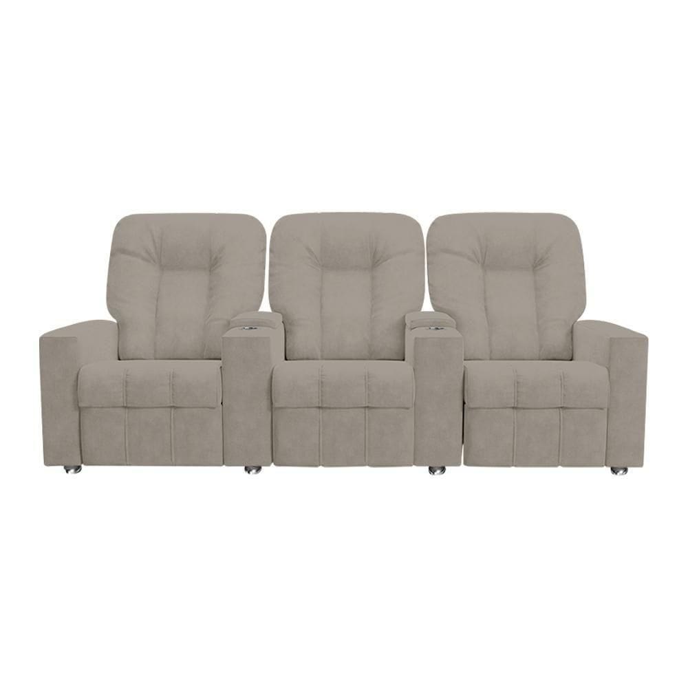 Poltrona Reclinável 3 Lugares Para Sala De Cinema Romeo F05 Veludo Capuccino