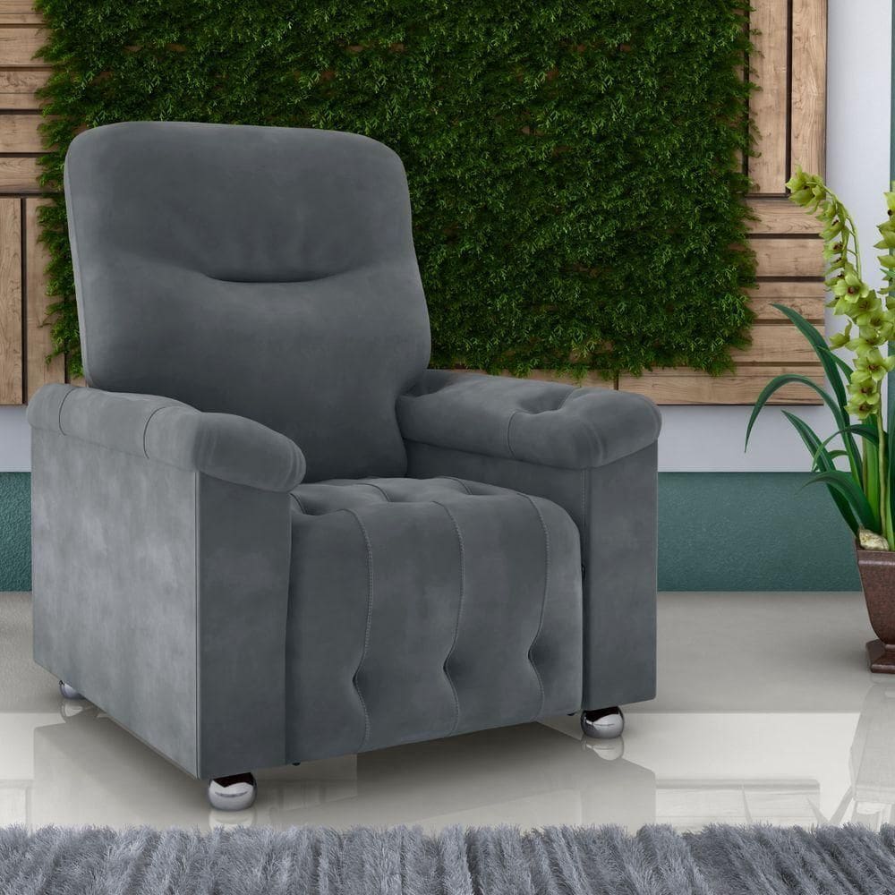 Poltrona Reclinável York Veludo Cinza