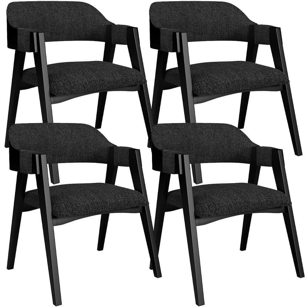 Kit 04 Cadeiras Para Sala De Jantar E Estar Living Estofada Suran L02 Preto Linho Chumbo - Lyam