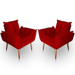 Kit 02 Poltrona Para Sala E Quarto Decorativa Opala Suede Vermelho