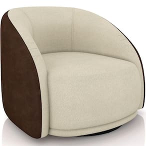 Poltrona Decorativa Giratória Angelina M03 Couríssimo Marrom Bouclê Bege - Lyam Decor