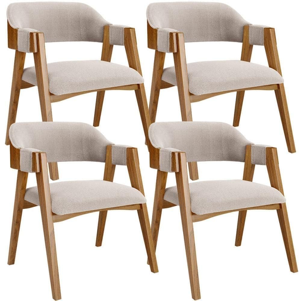 Kit 04 Cadeiras Para Sala De Jantar E Estar Living Estofada Suran L02 Bouclê Creme - Lyam