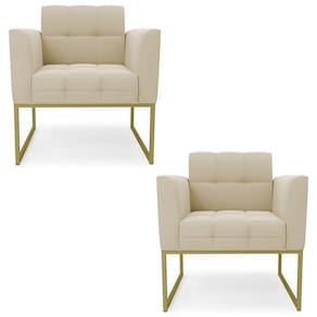 Poltrona Base Industrial Dourado Kit 2 Ana Suede Bege