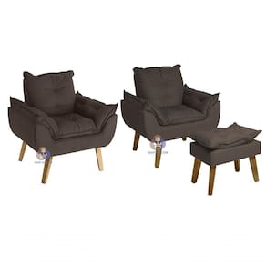 Kit 02 Poltrona-cadeira Decorativa E Puff Glamour Opala Marrom Smf Decor