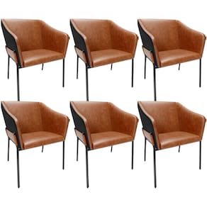 Kit 6 Cadeiras Para Sala De Jantar Estar Living Olívia L02 Couríssimo Camel Preto - Lyam Decor
