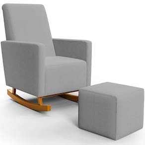 Poltrona De Amamentação Com Balanço E Puff Ravena W01 Bouclê Cinza - Lyam Decor