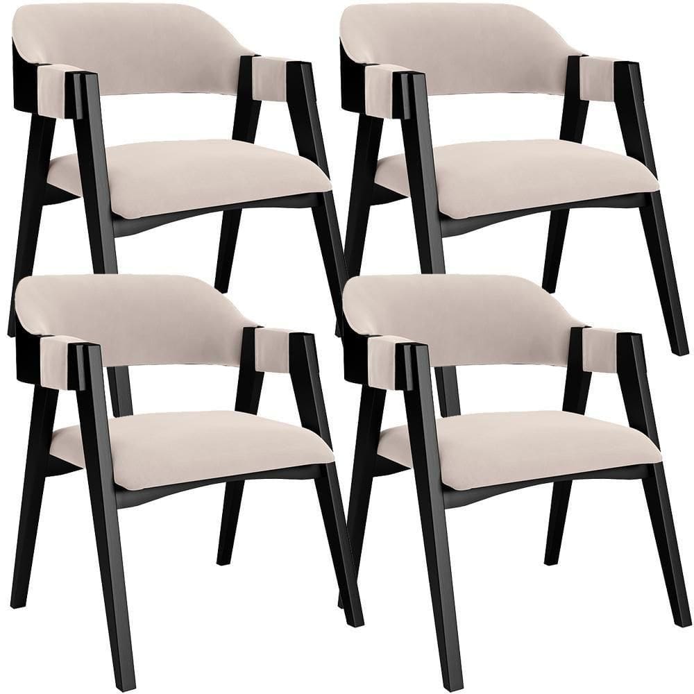 Kit 4 Cadeiras Sala De Jantar Estar Living Estofada Suran L02 Preto Suede Bege - Lyam Decor