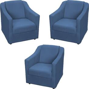 Kit 3 Poltronas Mila Pé De Plástico Cromado - Azul-marinho Suede