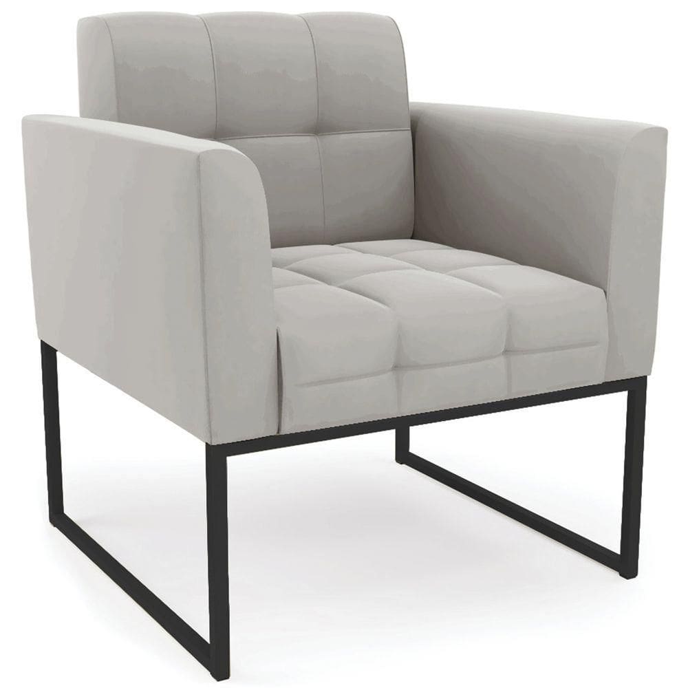 Poltrona Decorativa Base Industrial Preto Ana Veludo Cinza