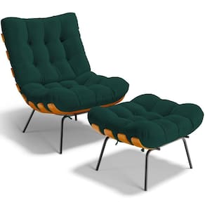 Poltrona Costela L02 Com Puff Sala De Estar Bouclê Verde - Lyam Decor