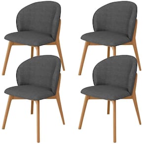 Kit 04 Cadeiras De Jantar E Estar Living Estofada Mia L02 Linho Cinza Escuro