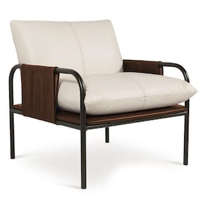 Poltrona Decorativa Estilo Industrial Lina L07 Couro Branco-camel