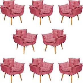 Kit 8 Poltronas Decorativa Alice Pé Trapézio 30cm Castanho - Suede