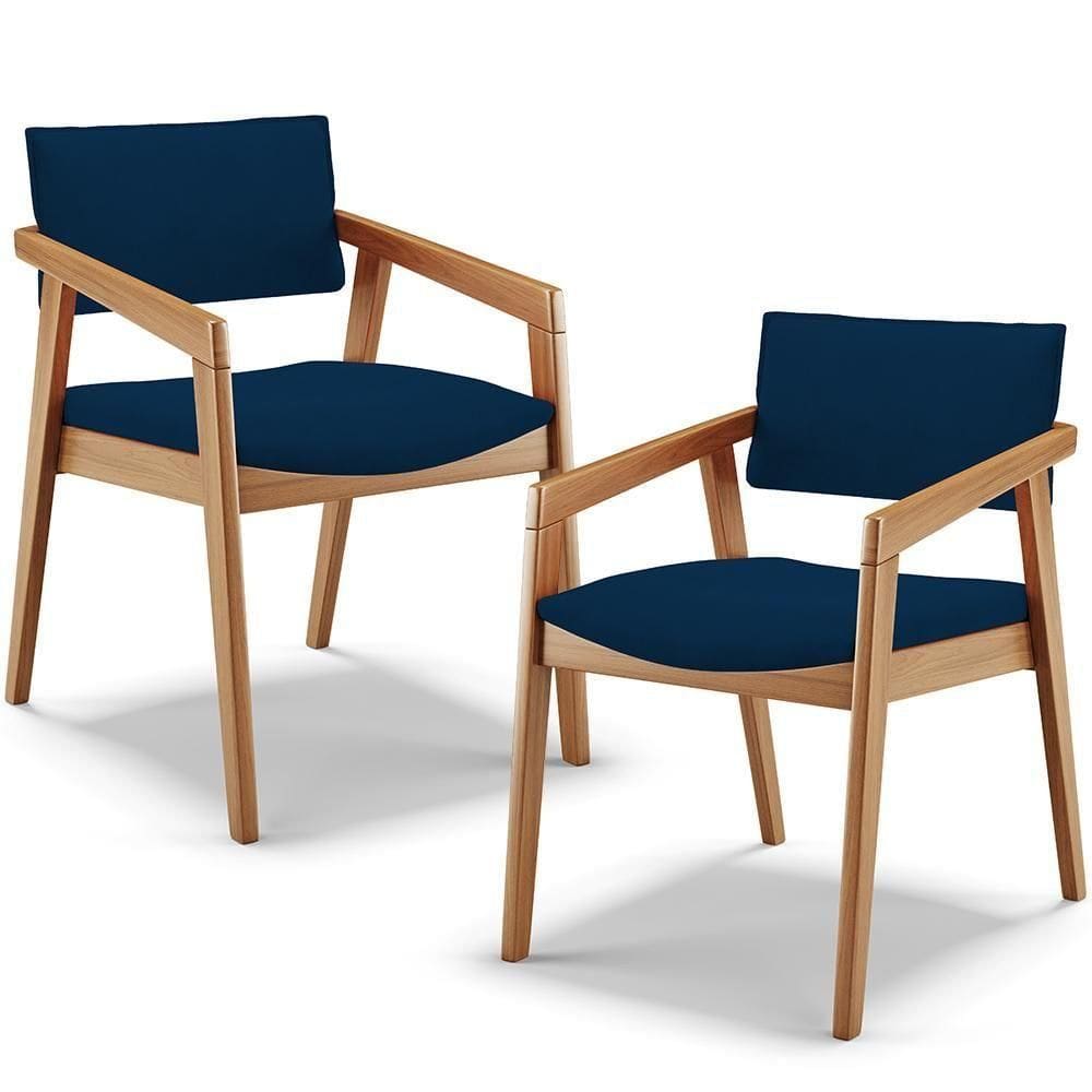 Kit 02 Cadeiras Para Sala De Jantar Estar Living Giorgia B04 Suede Azul Marinho - Lyam Decor