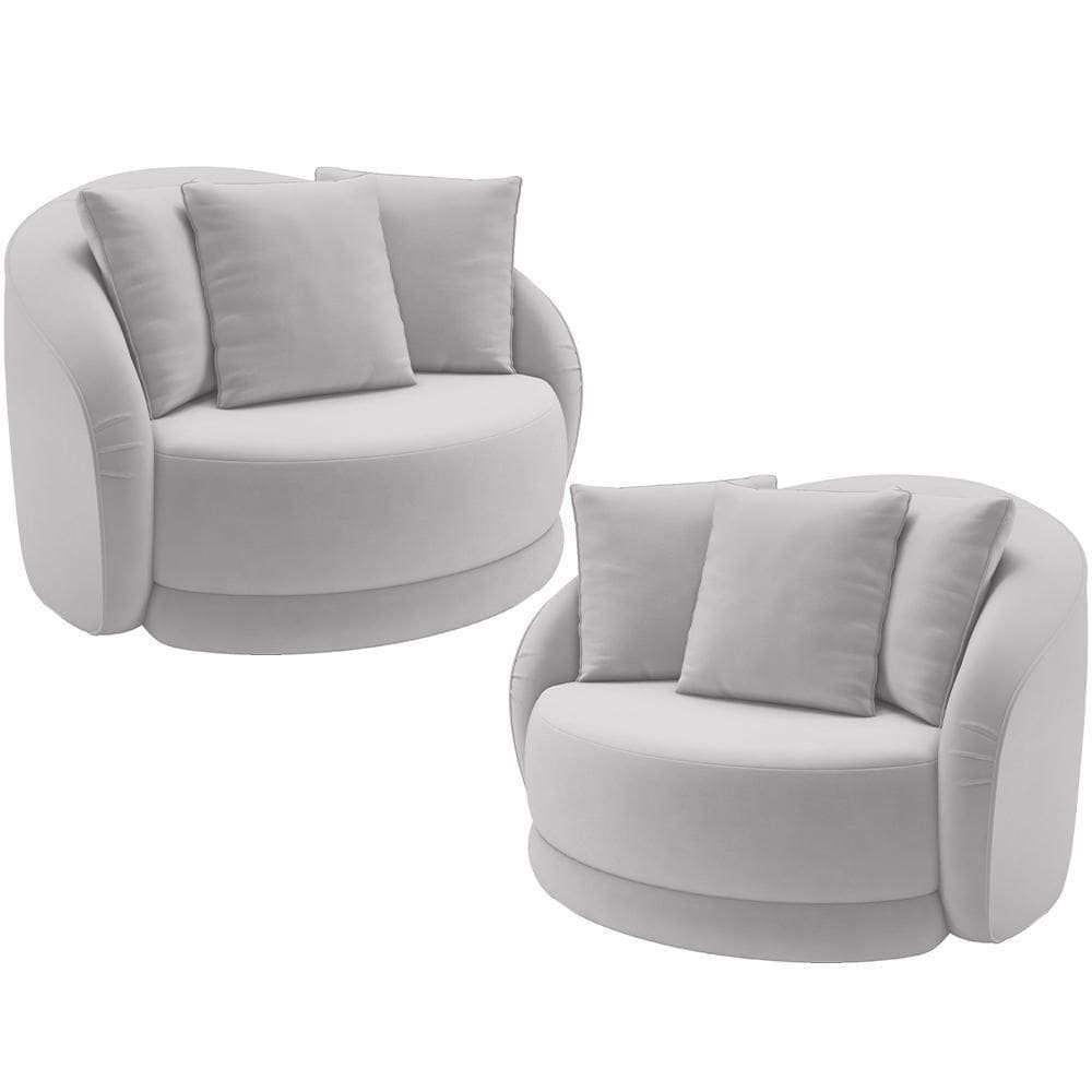 Kit 02 Poltronas Decorativas Base Giratória Witta M03 Veludo Cinza - Lyam Decor
