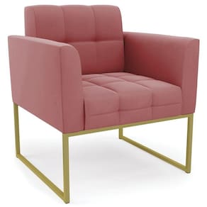 Poltrona Decorativa Base Industrial Dourado Ana Suede Rosê