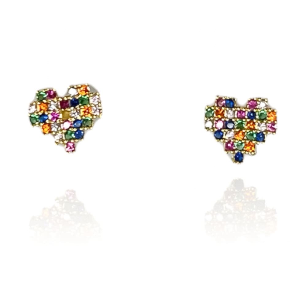Brinco Coração Colorido Folheado Em Ouro 18k