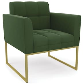 Poltrona Decorativa Base Industrial Dourado Ana Suede Verde