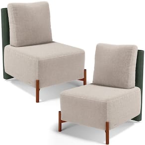 Kit 02 Poltronas Decorativas Sala De Estar Living Hungria L02 Couríssimo Verde Bouclê Creme