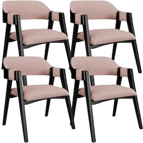 Kit 4 Cadeiras Sala De Jantar Estar Living Estofada Suran L02 Preto Linho Rosê - Lyam Decor