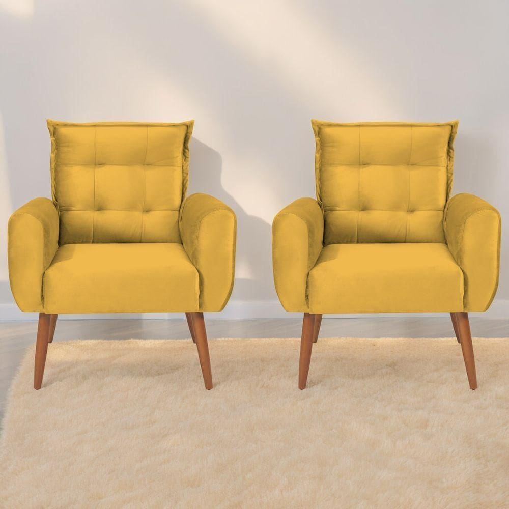 Jogo De Poltronas Decorativas Park Veludo Amarelo