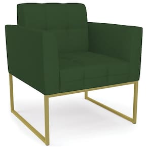 Poltrona Decorativa Base Industrial Dourado Ana Veludo Luxo Verde