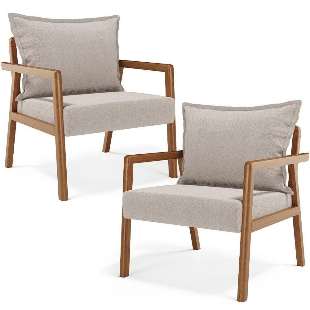Kit 02 Poltronas Decorativa Para Sala De Estar Alícia B04 Bouclê Creme