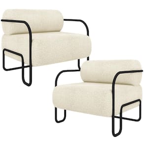 Kit 02 Poltronas Decorativa Pés Industrial Moscou K01 Bouclê Creme - Lyam Decor